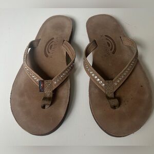 Rainbow Women’s Leather Sandals flip flops With Crystals Small 5.5-6.5